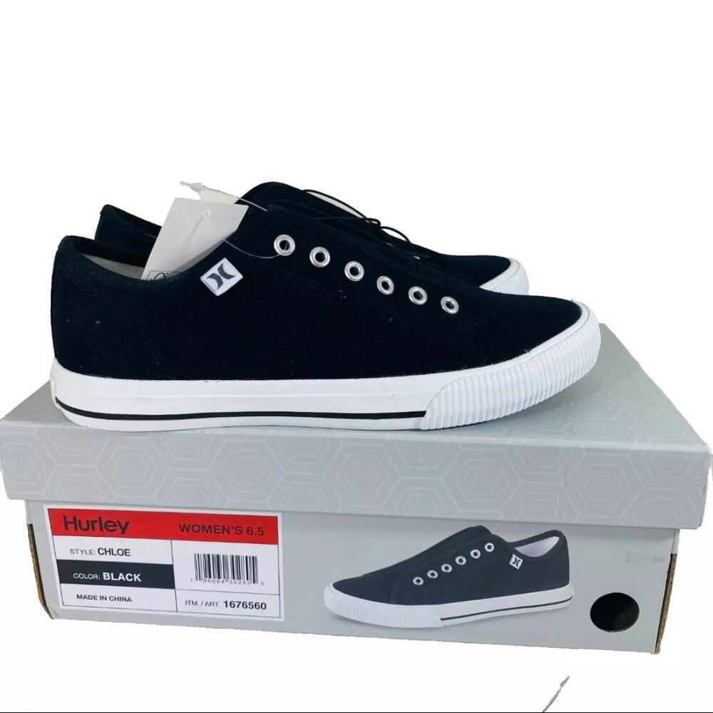 Hurley Chloe Sneakers Women 6.5‎ Black Canvas Slip-on Shoes No Laces New Comfort